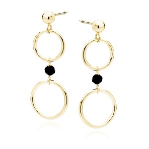 Cercei argint lungi placati cu aur galben cu cercuri Black Spinel DiAmanti Z1927EG_B-DIA (Argint 925‰ 1,9 g.)